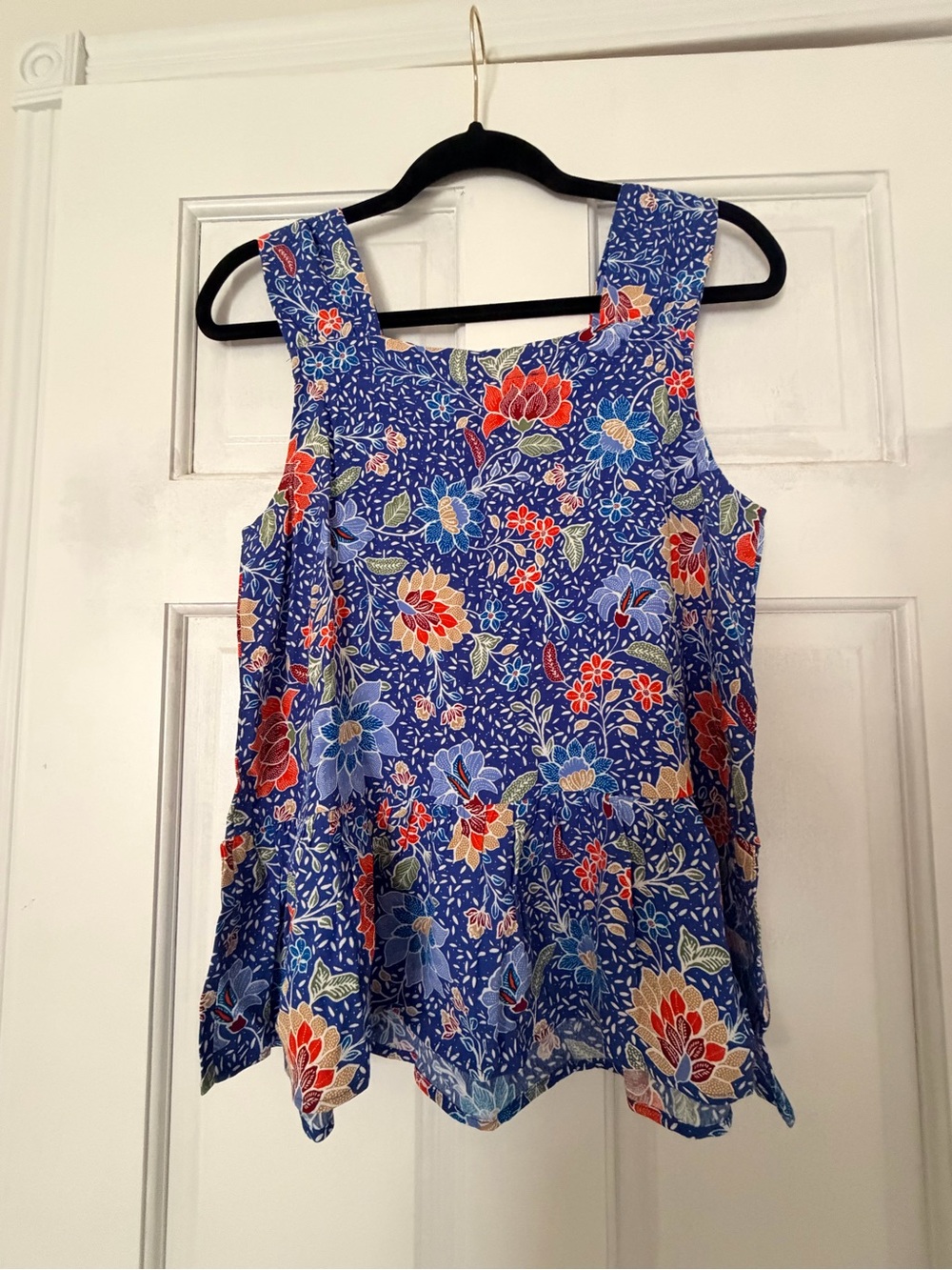 LOFT Blue Floral Square-Neck Tank Top - Picture 3 of 3